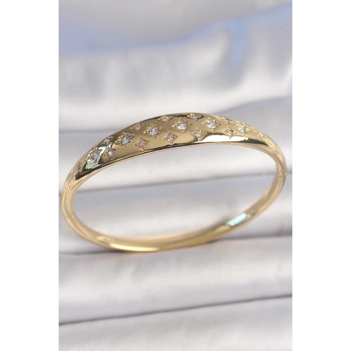 Pirinç Gold Renk Zirkon Taşlı Yıldız İşlemeli Kadın Kelepçe
