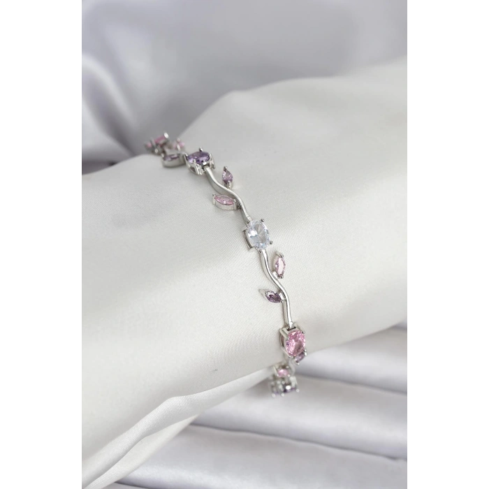 Pirinç Gümüş Renk Çiçek Sarmaşık Model Kadın Bileklik