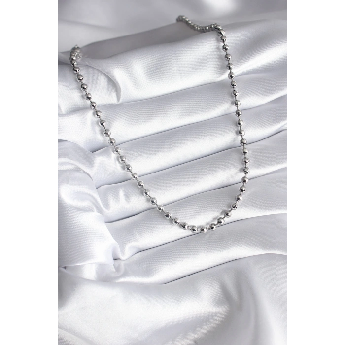 Pirinç Gümüş Renk Topçuk Detay Kadın Kolye