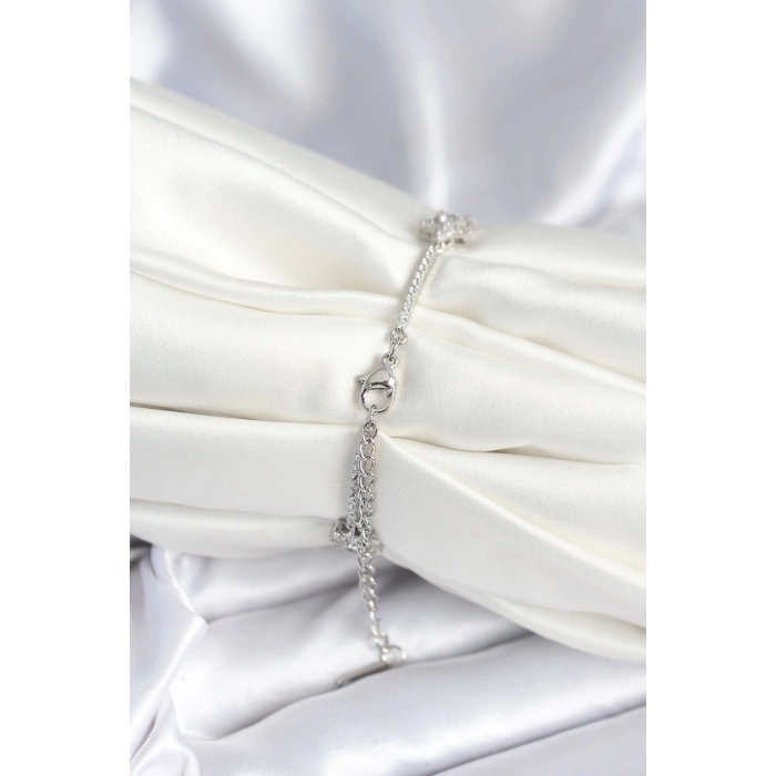 Pirinç Gümüş Renk Yıldız Model Kadın Bileklik