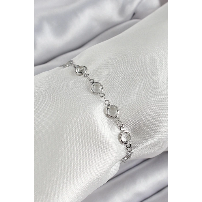 Pirinç Gümüş Renk Zirkon Taşlı Bileklik