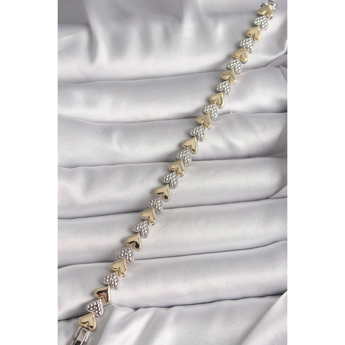 Pirinç Mix Renk Zirkon Taşlı Kalp Model VIP Seri Kadın Bileklik