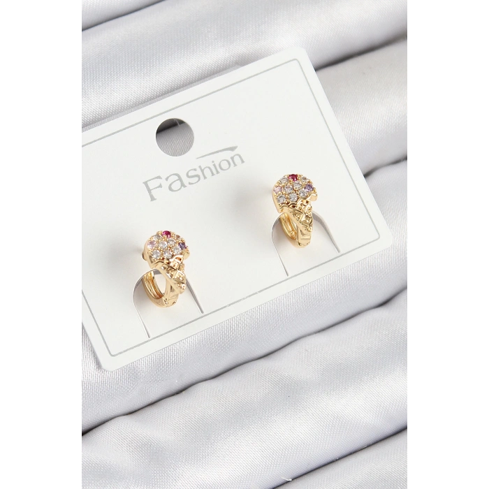 Pirinç Zirkon Taşlı Dondurma Model Gold Renk Çocuk Küpe
