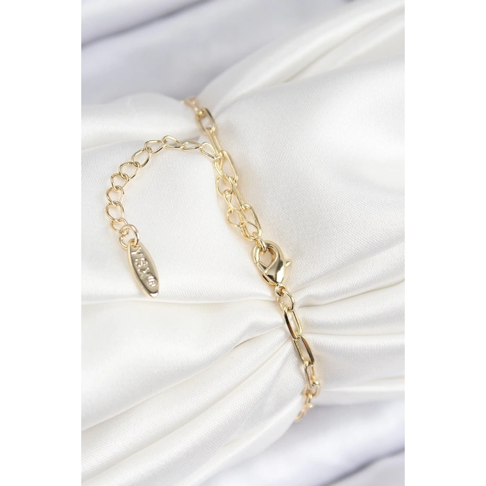 Pirinç Zirkon Taşlı İncili İstiridye Model Gold Renk Kadın Bileklik