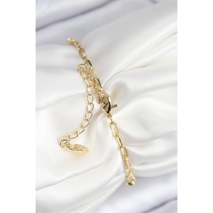 Pirinç Zirkon Taşlı İstiridye Model Gold Renk Kadın Bileklik