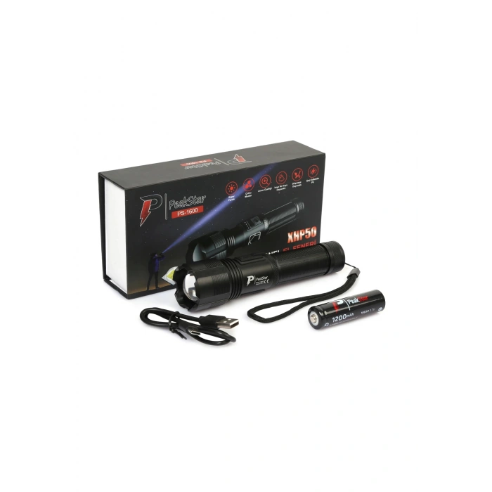 Ps-1600 Süper Parlak Led Zoomlu 5 Mod Su Geçirmez Profesyonel Kamp Bekçi Avcı Feneri