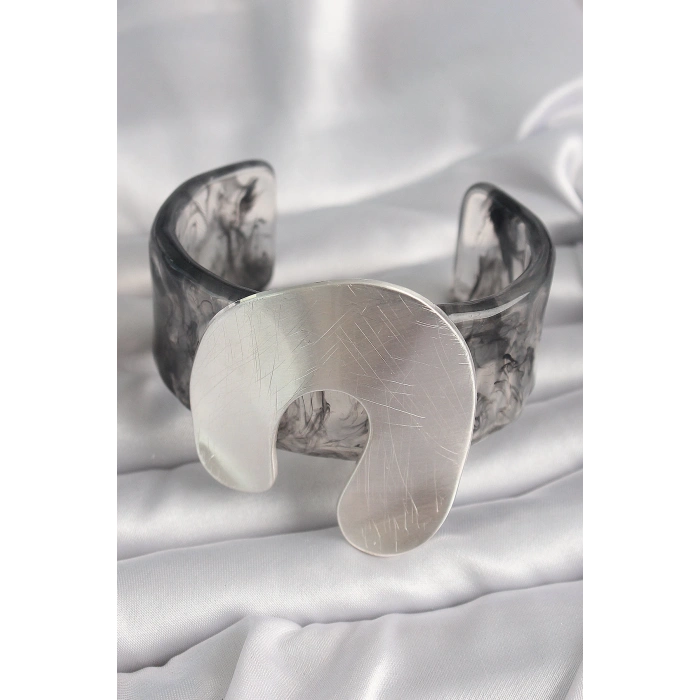 Siyah Mermer Desen Akrilik Plaka Vintage Kadın Bilezik