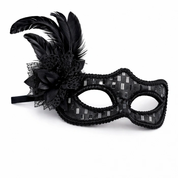 Siyah Tüylü Balo Maskesi Kadın Parti Aksesuarı