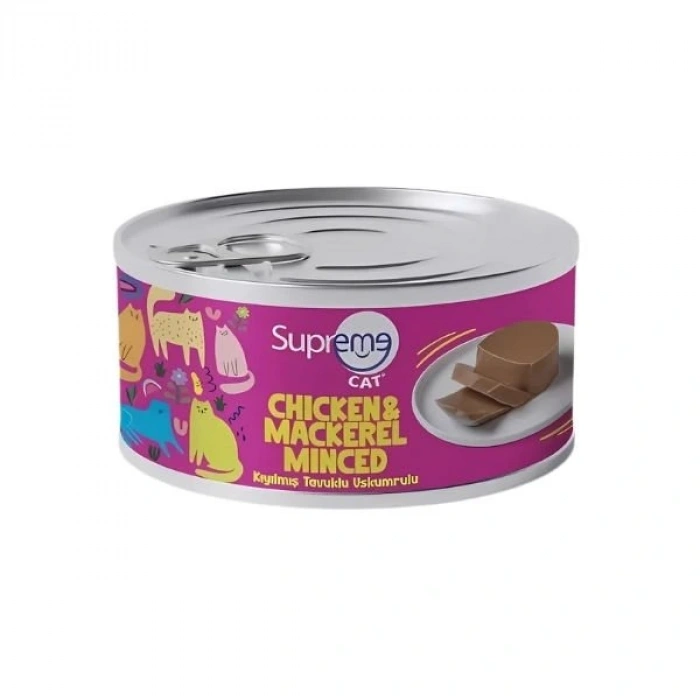 Supreme Cat Kıyılmış Tavuklu ve Uskumrulu Yetişkin Konserve Kedi Maması 1 Adet 85 Gr