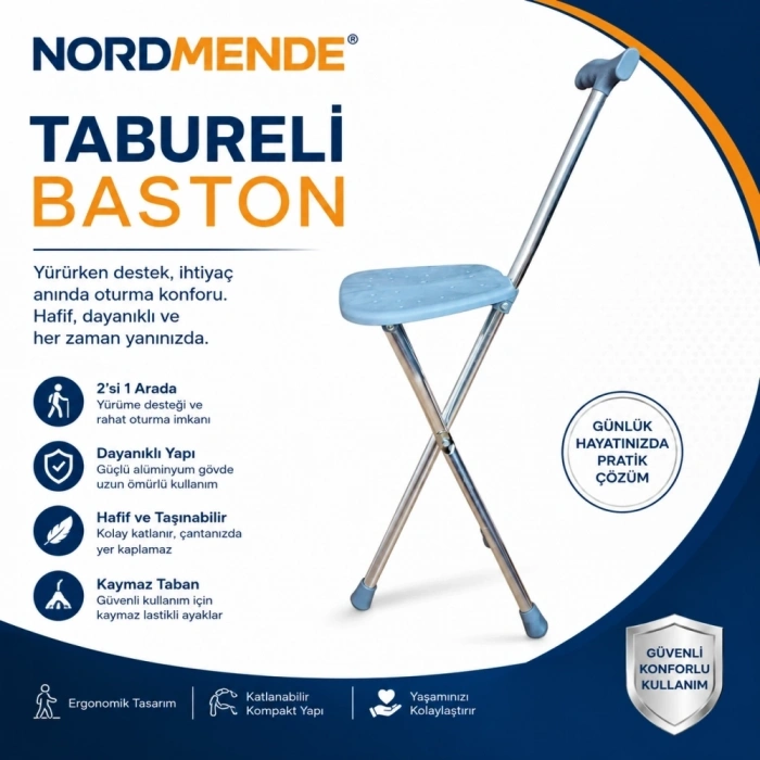 Tabureli Baston Oturaklı Katlanabilir Yürüyüş Bastonu Taşınabilir Baston Sandalye