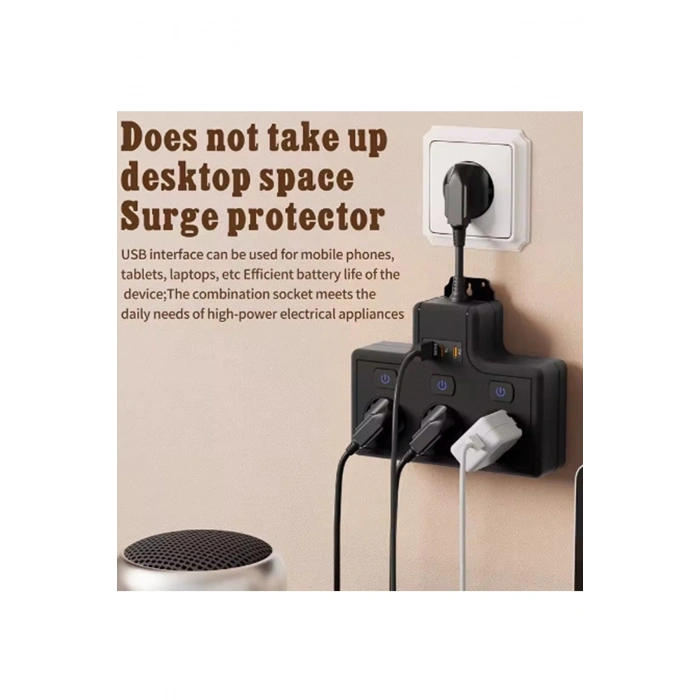 Termal Akım Korumalı 3’lü Duvar Tipi Priz 1x Usb 2x Type-c Çıkışlı Grup Priz Çoğaltıcı (3500w)