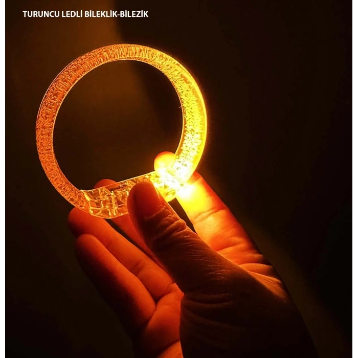 Turuncu Led Işıklı Baskı Yapılabilen Pilli Bileklik Bilezik 1,5 Cm Genişlik