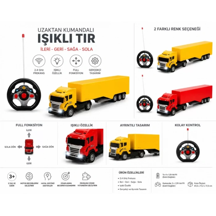 Üreticiniz 01992 1:32 Uzaktan Kumandalı Işıklı Tır 50 Cm -