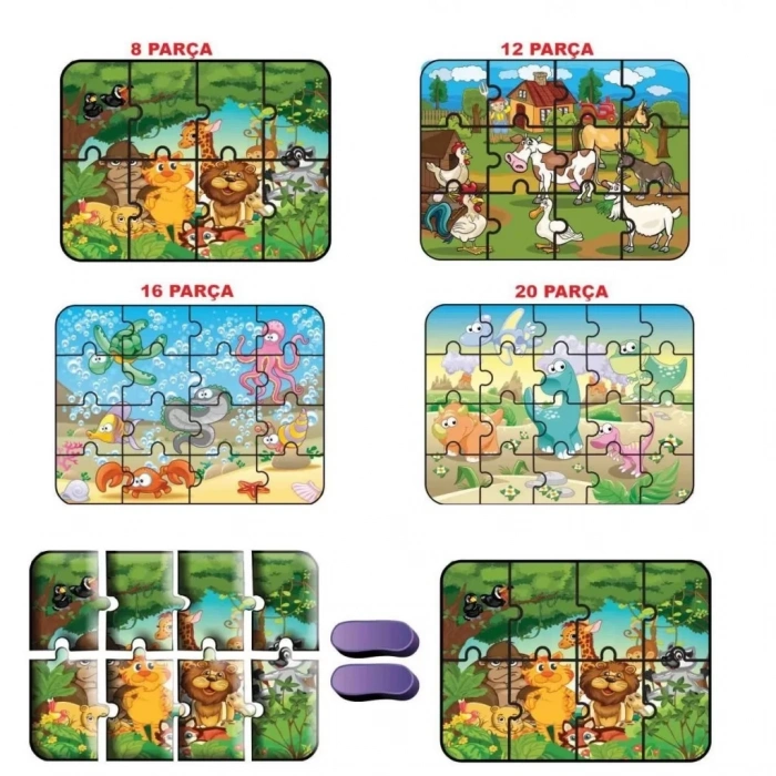 Üreticiniz 1481 Süper Renkli 4lü Puzzle - Hayvanlar / 8+12+16+24 Parça Puzzle