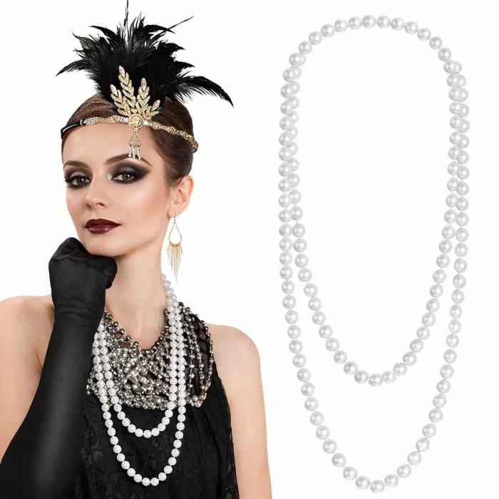 Üreticiniz 1920 Gatsby İnci Kolye – Vintage Uzun Beyaz İnci Kolye