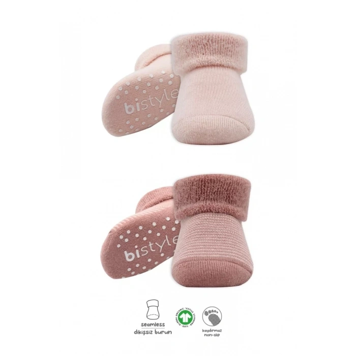Üreticiniz 2li Çemberli Kaymaz Havlu Soket Çorap 10503 Pudra Pembe