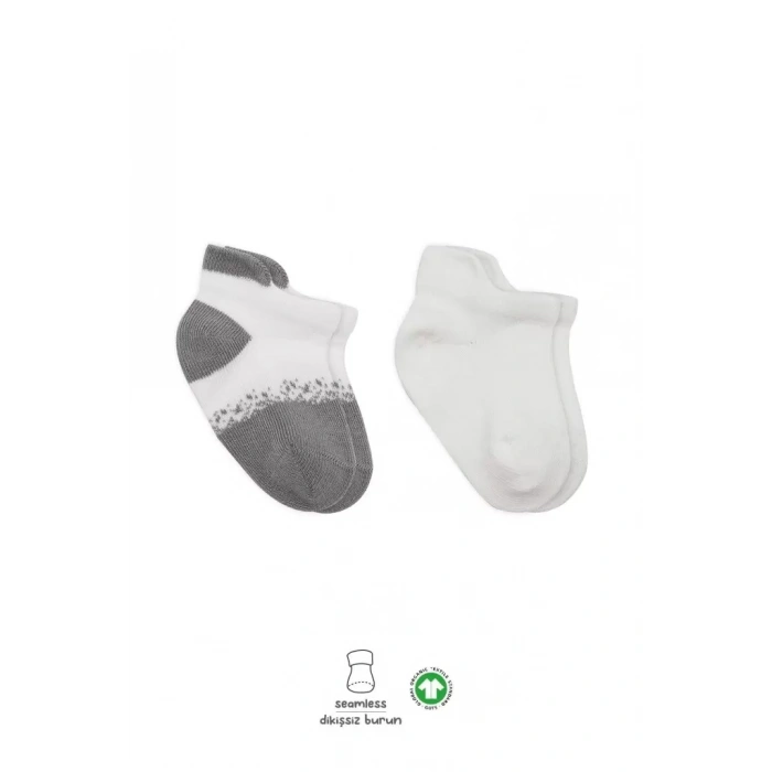 Üreticiniz 2li Penye Sneakers Çorap 20105 Ekru Gri