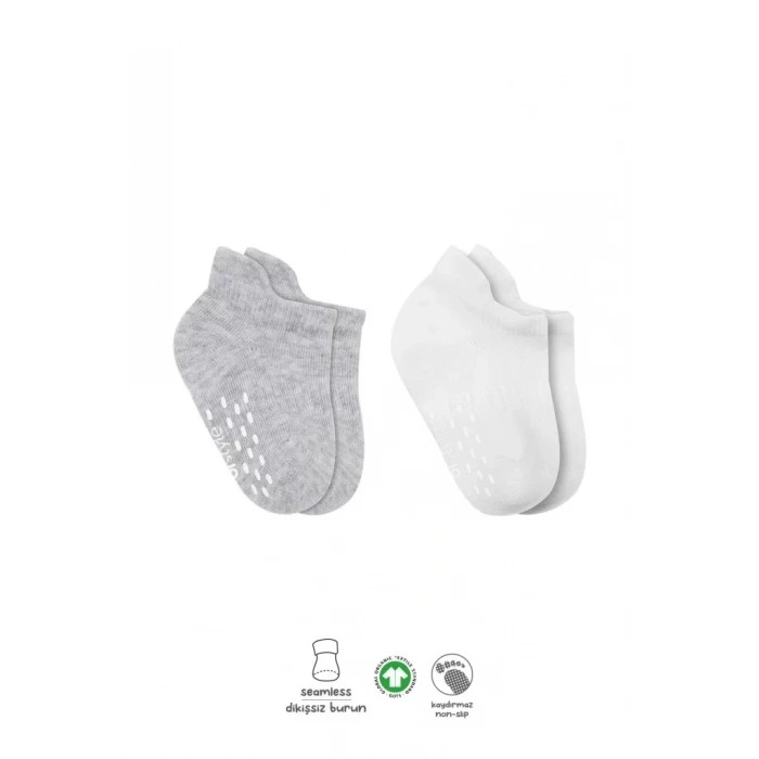 Üreticiniz 2li Sneakers Kaymaz Basic Penye Çorap 20103 Gri Beyaz