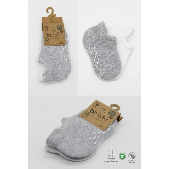 Üreticiniz 2li Sneakers Kaymaz Basic Penye Çorap 20103 Gri Beyaz