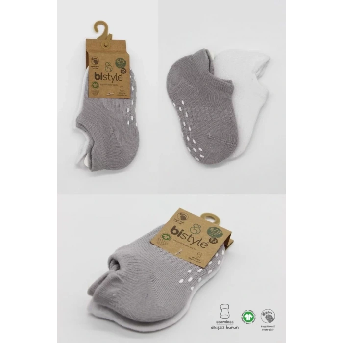 Üreticiniz 2li Sneakers Kaymaz Colours Penye Çorap 20104 Gri Beyaz