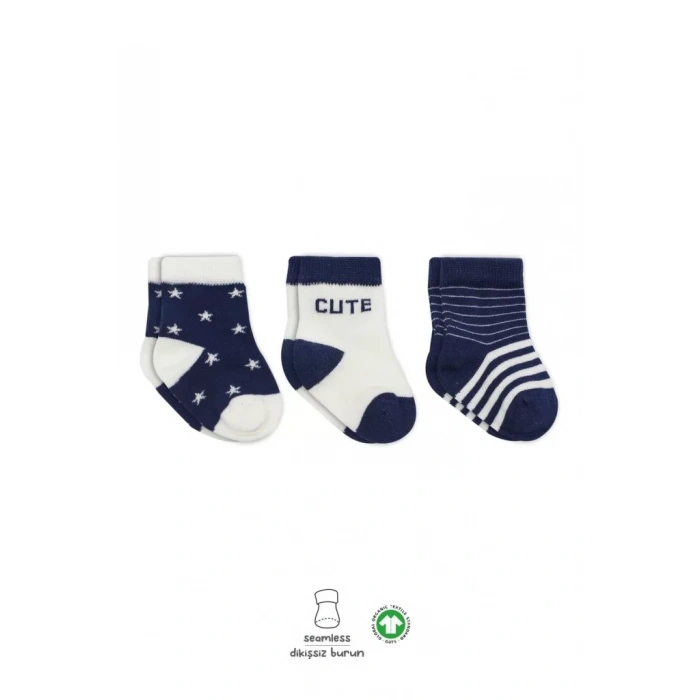 Üreticiniz 3lü Penye Cute Stars Soket Çorap Bs10115 Lacivert