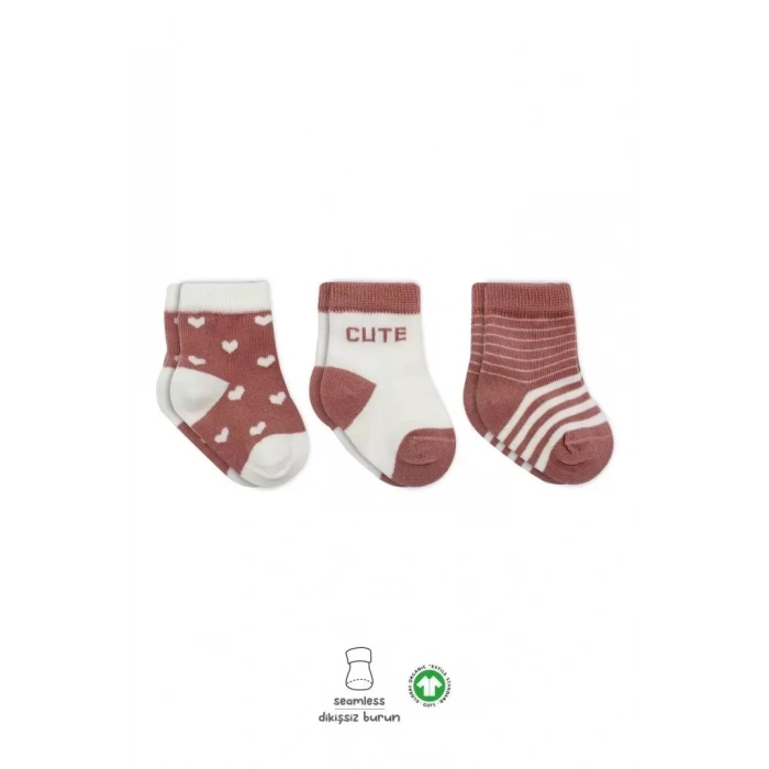 Üreticiniz 3lü Penye Cute Stars Soket Çorap Bs10115 Pudra