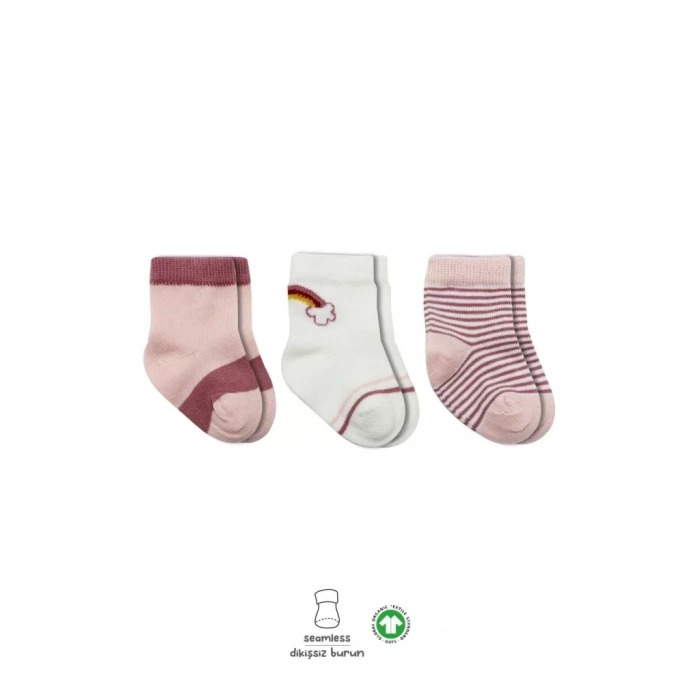 Üreticiniz 3lü Penye Rainbow Soket Çorap Bs10113 Pudra