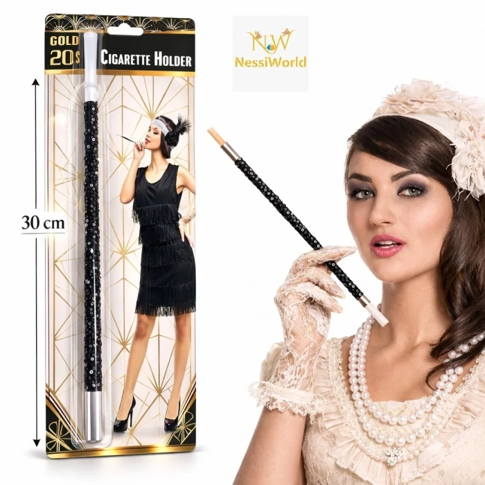 Üreticiniz 30 Cm Siyah Payetli Sigara Tutacağı – 1920’ler Gatsby Parti Aksesuarı