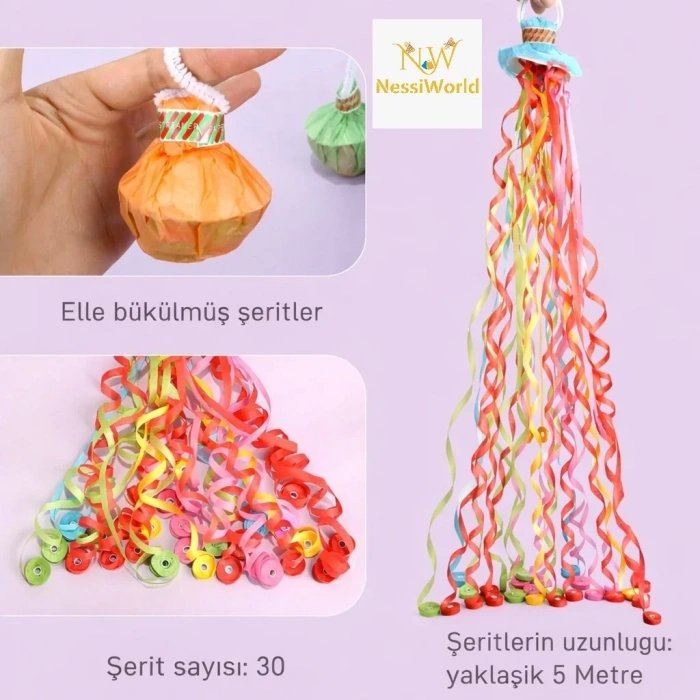 Üreticiniz 30 Şeritli Renkli Elle Atılan Konfeti – 5 Metre Uzayan Şerit Konfeti 1 Adet