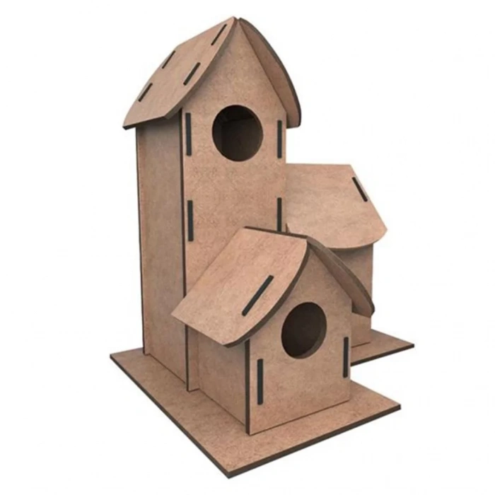 Üreticiniz 5269 Boyanabilir 3lü Kuş Evi - Bird House