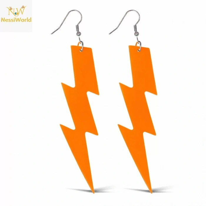 Üreticiniz 80’ler 90'lar Retro Neon Turuncu Şimşek Küpe 10 Cm