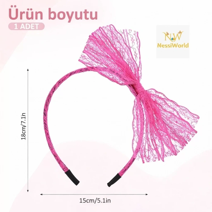 Üreticiniz 80’ler 90’lar Neon Pembe Dantel Taç Fiyonklu