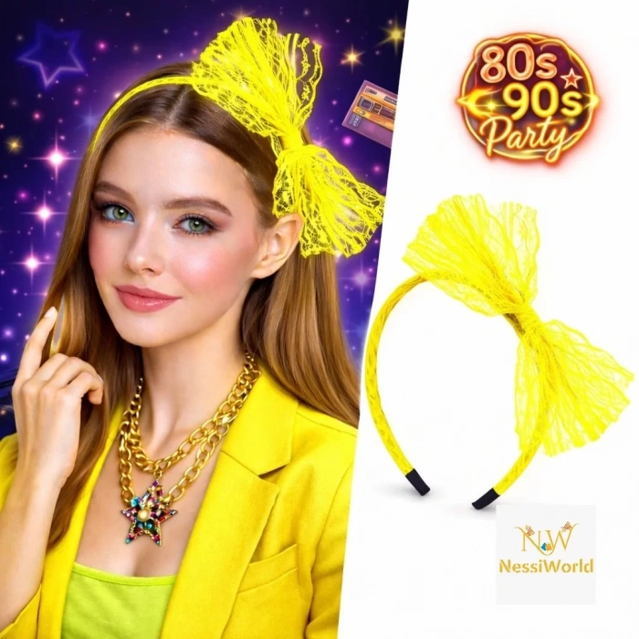 Üreticiniz 80’ler 90’lar Neon Sarı Dantel Taç Fiyonklu