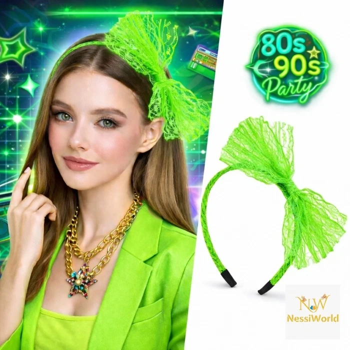 Üreticiniz 80’ler 90’lar Neon Yeşil Dantel Taç Fiyonklu