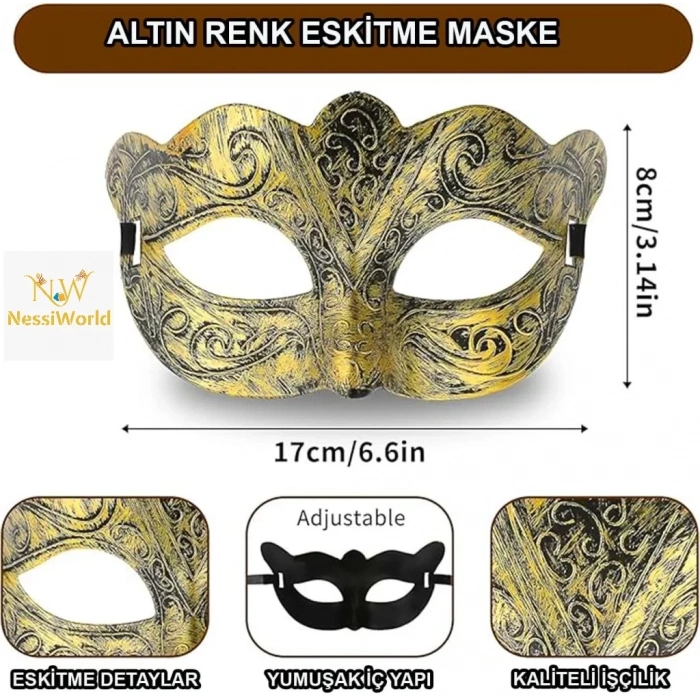 Üreticiniz Altın Renk Eskitme Maskeli Balo Maskesi – Venedik Tarzı Parti Maskesi