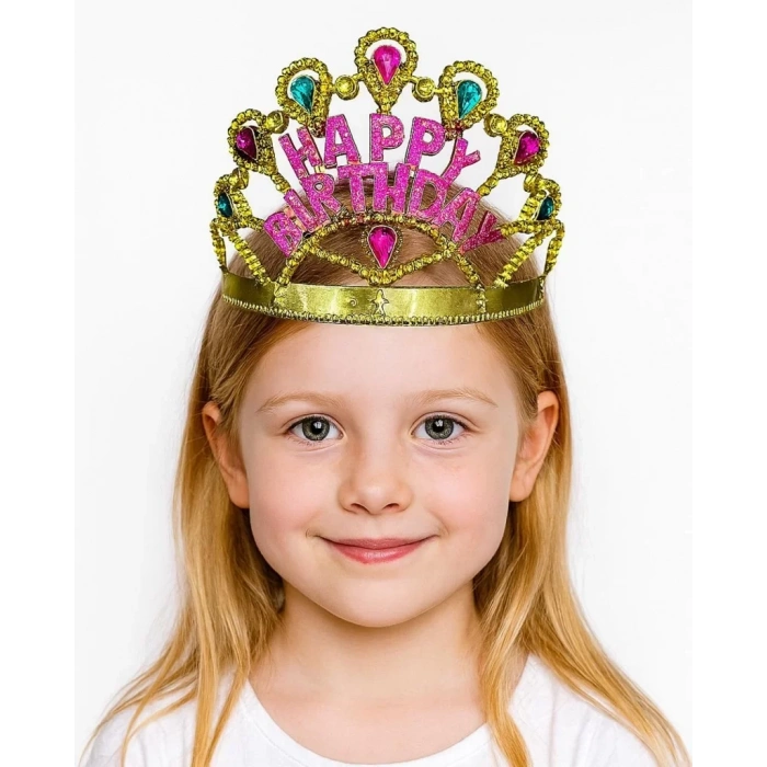 Üreticiniz Altın Renk Happy Birthday Yazılı Doğum Günü Tacı 60 Cm