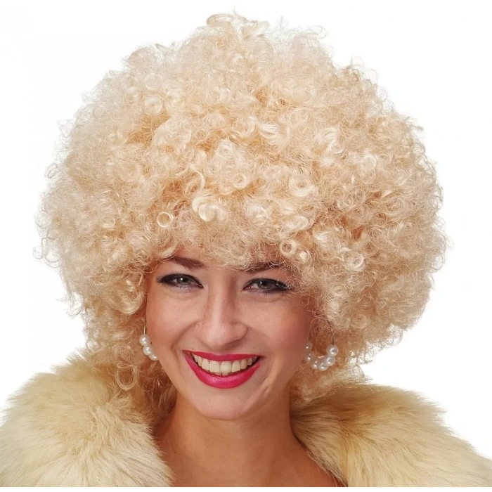 Üreticiniz Altın Renk Kıvırcık Afro Bonus Peruk Saç Parti Peruğu Platin Gold
