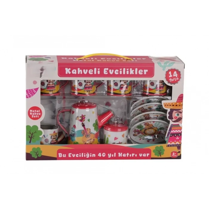 Üreticiniz Atf-996-7a-10a 14 Parça Desenli Metal Çay Set