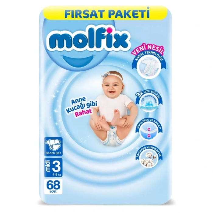 Üreticiniz Bebek Bezi Fırsat Paketi 3 Beden 4-9 Kg 68 Adet