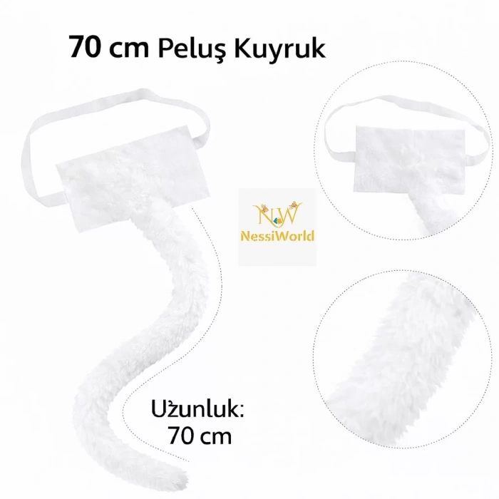 Üreticiniz Beyaz Peluş Kuyruk Şekil Verilebilir 70 Cm