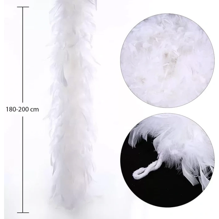 Üreticiniz Beyaz Renk Kabarık Kalın Otriş Boa Tüy 6 Cm Genişlik 180-200 Cm Uzunluk