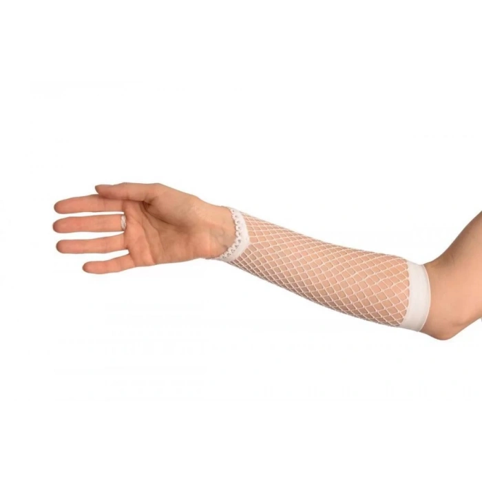 Üreticiniz Beyaz Renk Parmak Arası File Örgü Eldiven 26 Cm