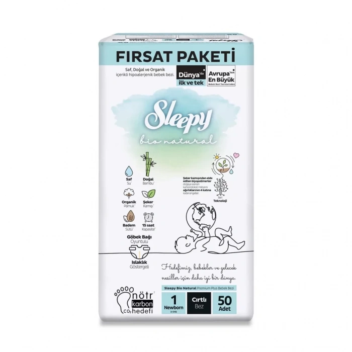 Üreticiniz Bio Natural Bebek Bezi Fırsat Paketi 1 Beden 2-5 Kg 50 Adet