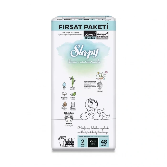 Üreticiniz Bio Natural Bebek Bezi Fırsat Paketi 2 Beden 3-6 Kg 48 Adet
