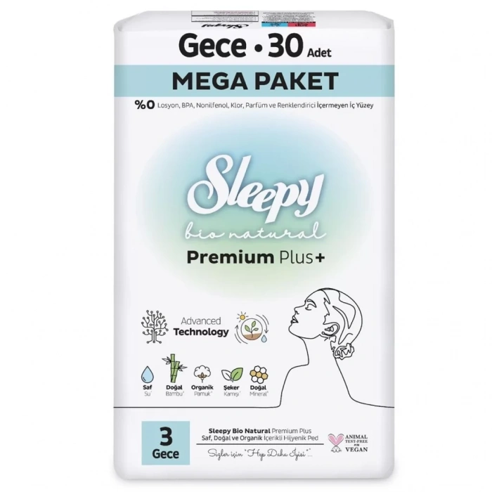 Üreticiniz Bio Natural Premium Plus Mega Gece Ped 30 Adet