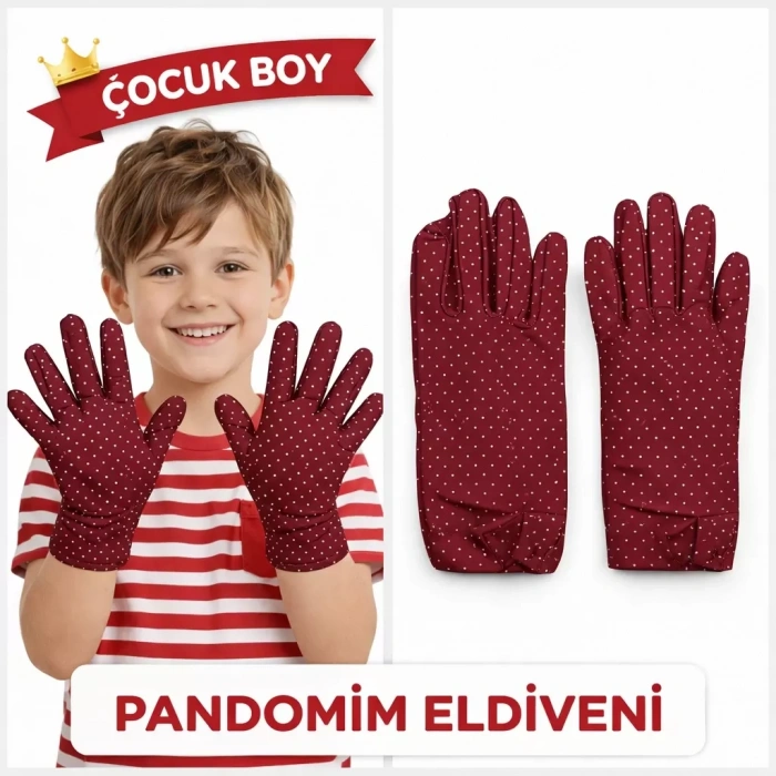 Üreticiniz Çocuk Boy Pandomim Eldiveni Beyaz Puantiyeli Bordo Renk Gösteri Eldiveni 23 Nisan 19 Mayıs