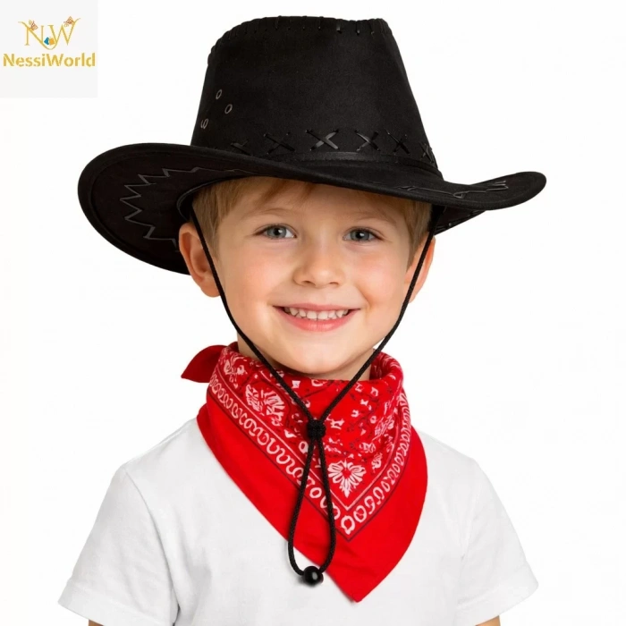 Üreticiniz Çocuk Kovboy Şapka Siyah & Kırmızı Bandana Seti