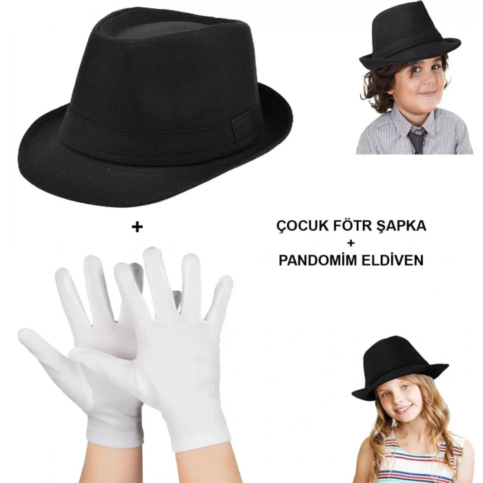 Üreticiniz Çocuk Sahne Performans Seti – Gösteri Fötr Şapka Ve Eldiven