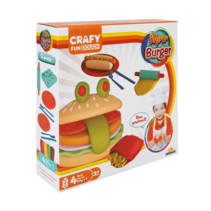 Üreticiniz Crafy Süper Burger Oyun Hamuru Seti 200 Gr. 12 Parça