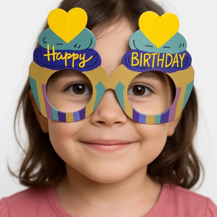 Üreticiniz Cupcake Temalı Doğum Günü Renkli Karton Happy Birthday Gözlüğü 6 Adet